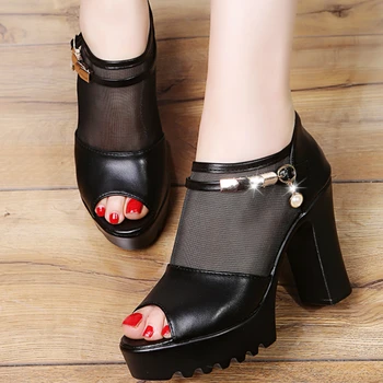 

Platform Sandals Women Summer High Heel Air Mesh Crystal Buckle Decoration Zipper Wedding Female Ladies Shoes Zapatos De Mujer
