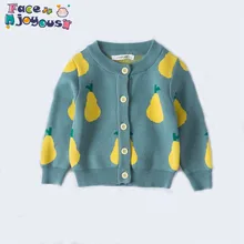 Осенний хлопковый свитер, топы для маленьких детей, одежда для мальчиков и девочек, вязаный кардиган, свитер с принтом груши, детская весенняя одежда, костюмы
