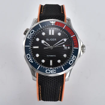 

BLIGER41MM Mens Sport black Dial blue-red bezel Luminous Sapphire automatic Mechanical Wristwatch Casual man clock часы мужские