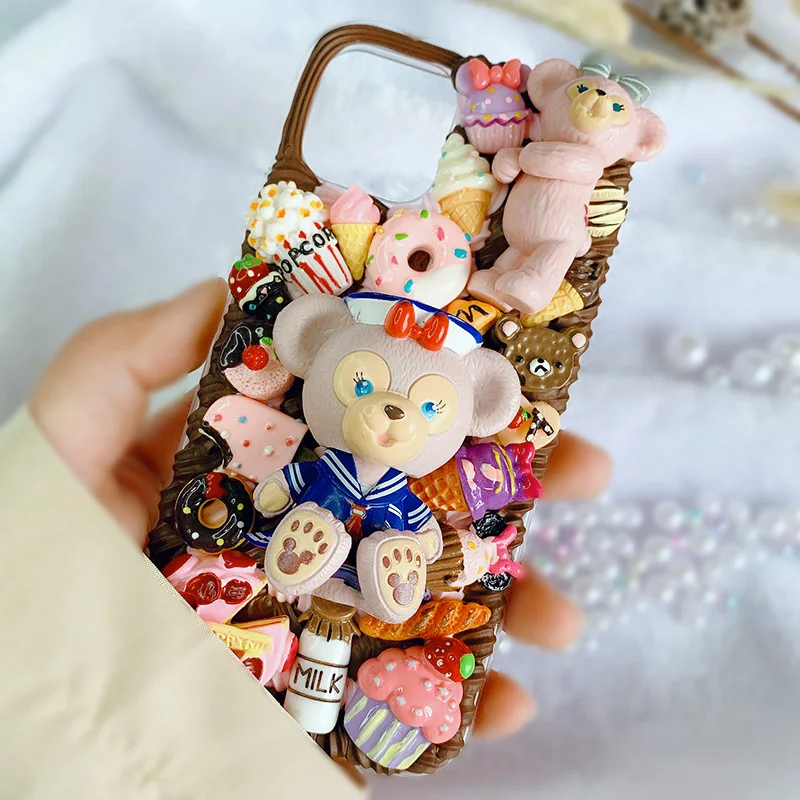 Для iphone 11 pro DIY чехол ip 7/8 plus 6/6s+ 3D милый медведь чехол для телефона для iphone X/XS MAX XR кремовое Мороженое Ручной Работы оболочка