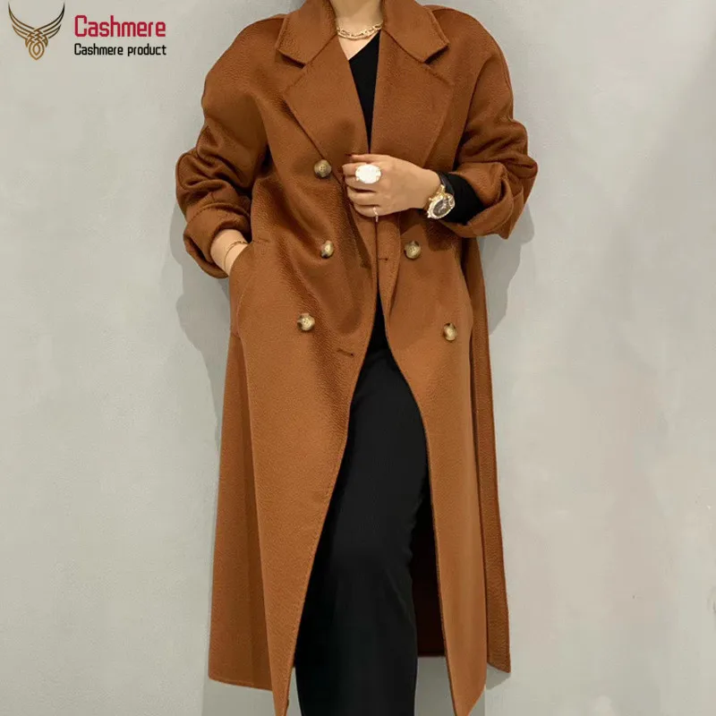 

Long coat female autumn wool coat women 2020 winter cashmere coat women water ripple wool coat lace double breasted coat Commute