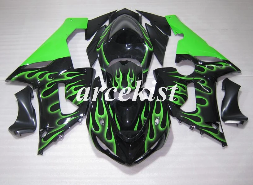 ABS мотоцикл обтекатели комплект подходит для kawasaki Ninja ZX6R 636 2005 2006 05 06 6R ZX-6R Кузов Набор пользовательского пламени зеленый