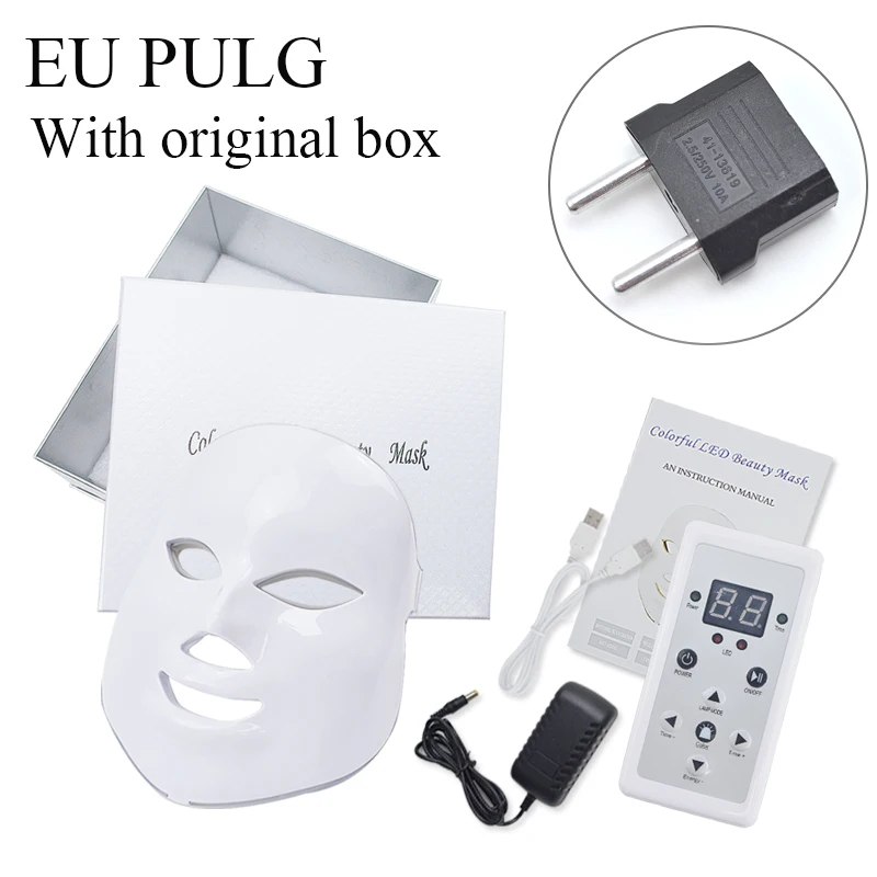 EU With Box Светодиодный маска для лица, терапия, 7 цветов, маска для лица, машина для фотонной терапии, светильник для ухода за кожей, удаление морщин и акне, красота лица для домашнего использования - Цвет: EU With Box