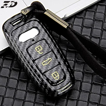 

Carbon Fiber ABS Pattern Car Key Case Cover For Audi A6 C8 A7 A8 Q8 2018 2019 accessories