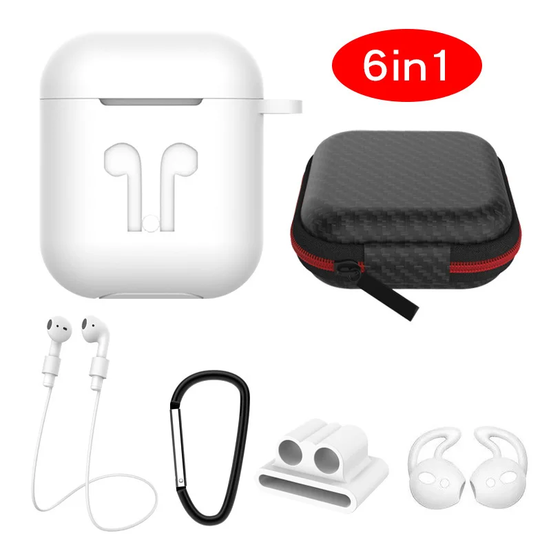 6 в 1 наборы силиконовых защитных аксессуаров для Airpods 2 Чехол с кольцом на крючках