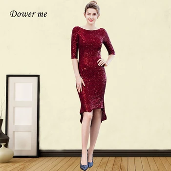 

Burgundy Sequined Prom Dress GDX275 O-Neck Half Sleeve Vestido De Gala Solid Shining Mermaid Women Party Dresses Plus Size Gowns