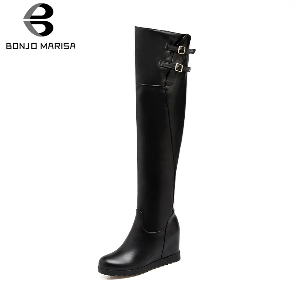 

BONJOMARISA 34-43 Elegant Height Increasing Over The Knee Boots Ladies Platform Thigh High Boots Women 2019 High Shoes Woman