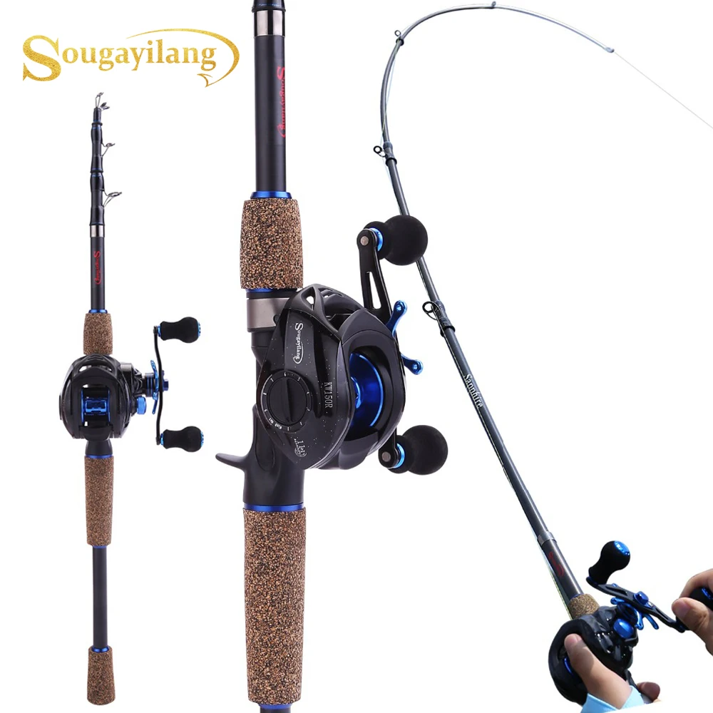 

Sougayilang Portable Telescopic Fishing Rod and Reel Combo Carbon Fiber Fishing Rod with14bb Baitcasting Fishing Wheel Set Pesca
