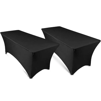 

6Ft Tablecloth Rectangular Spandex Linen - Black Table Cloth Fitted Cover for 6 Foot Folding Table(2 Pack)