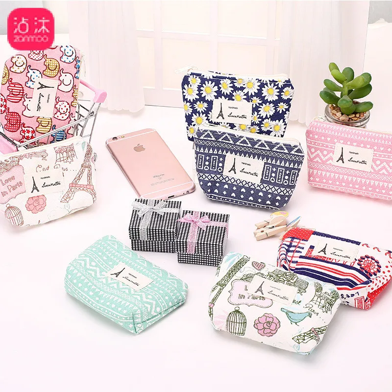 0376 Fabric Cotton Linen Hipster Purse Retro Pastoral Style Women's Coin Bag Earphone Bag Clutch Bag