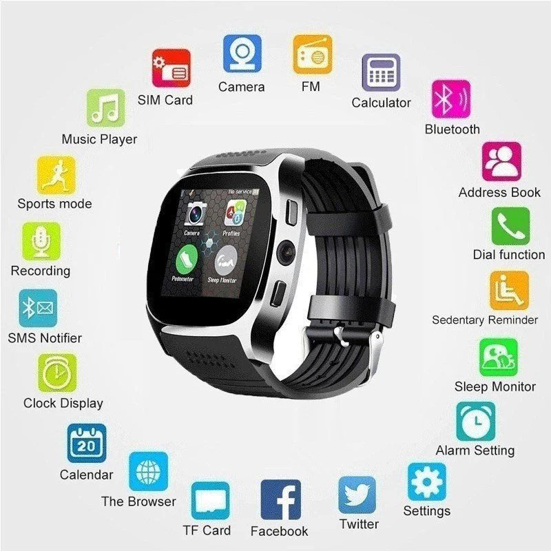 

Smart Watch T8 Bluetooth Watch Phone sleep monitor Support SIM TF Card Camera Passometer Reloj Inteligente Battery for Android
