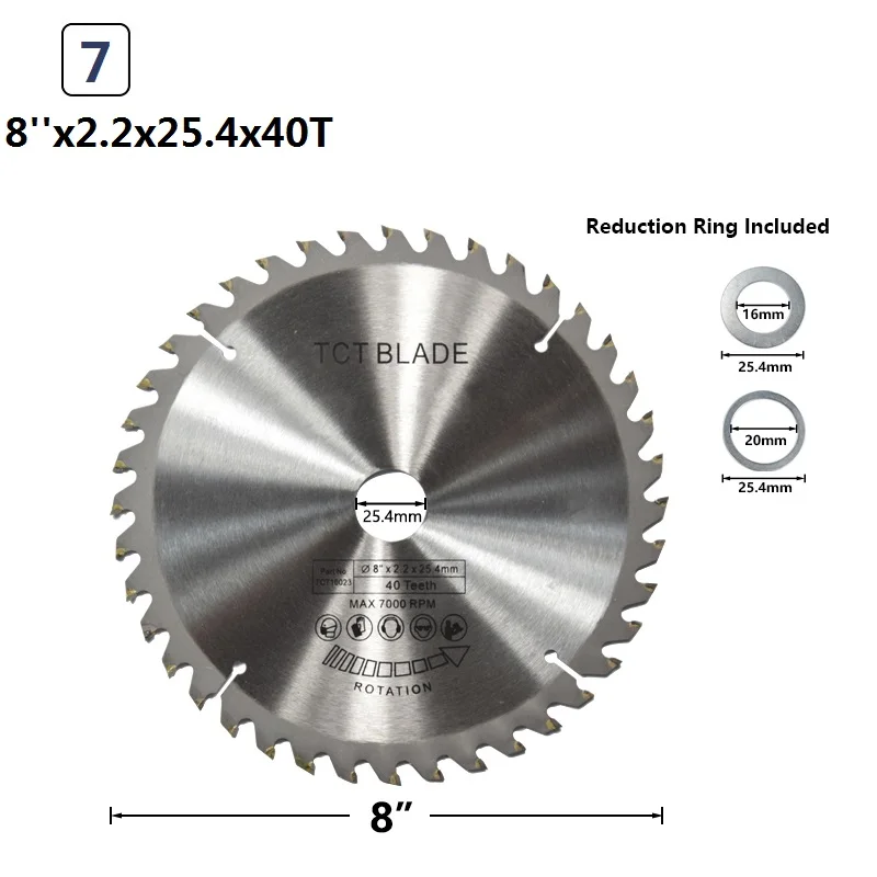 XCAN 1 шт. 4 ''6 7'' 8 ''ножовочное полотно по дереву, 30 Вт, 40/60T Циркулярная Пила TCT лезвие для резки дерева Пластик твердосплавный режущий диск - Цвет: 8x2.2x25.4x40T