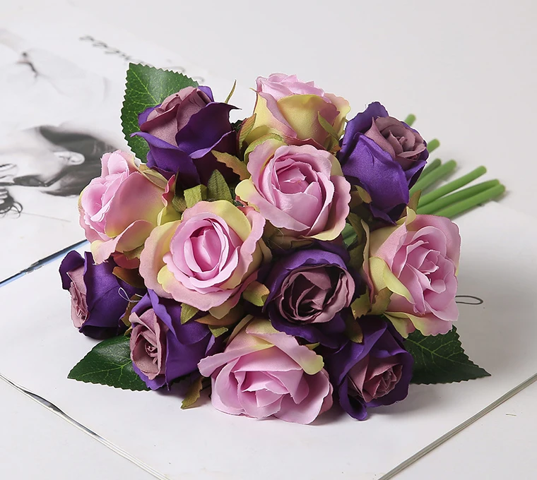 JAROWN 12 Heads Rose Artificial Rose Bouquets Simulation Silk Fake Flowers Wedding Decoration Holding Flowers Home Decor Flores (19)