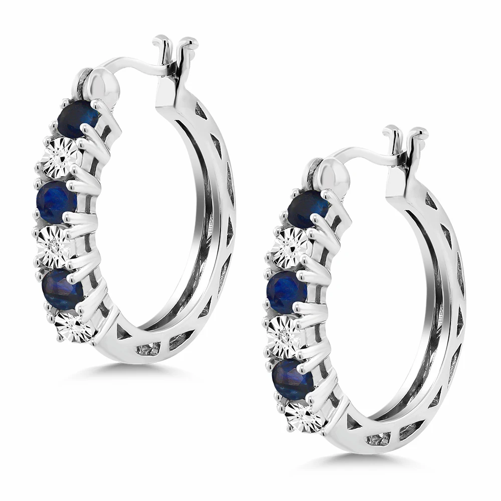 Женские серьги кольца GemStoneKing из стерлингового серебра 925 пробы с сапфиром и белым