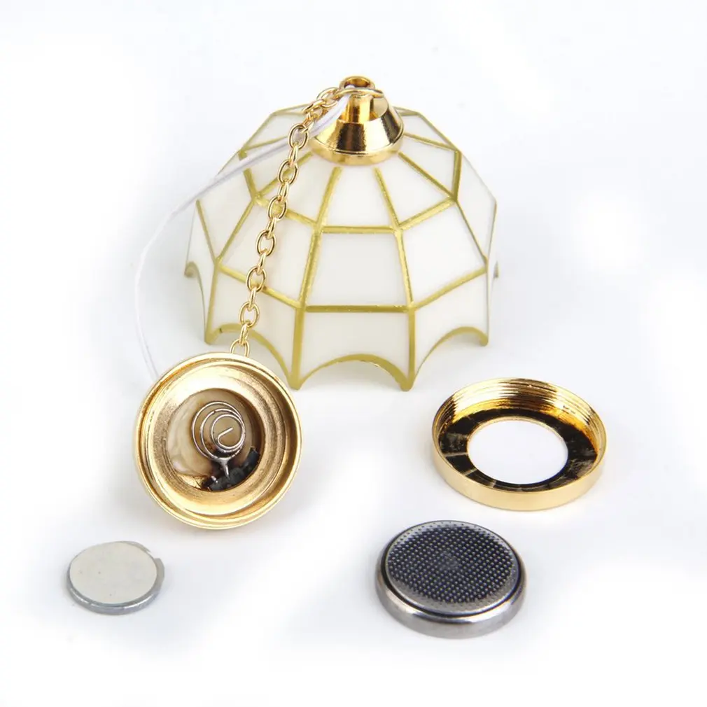 

1:12 Doll House Mini Light Model Neutral Metal Led Electronic White Tracing Lampshade Pendant Lamp 1 Piece Hot!