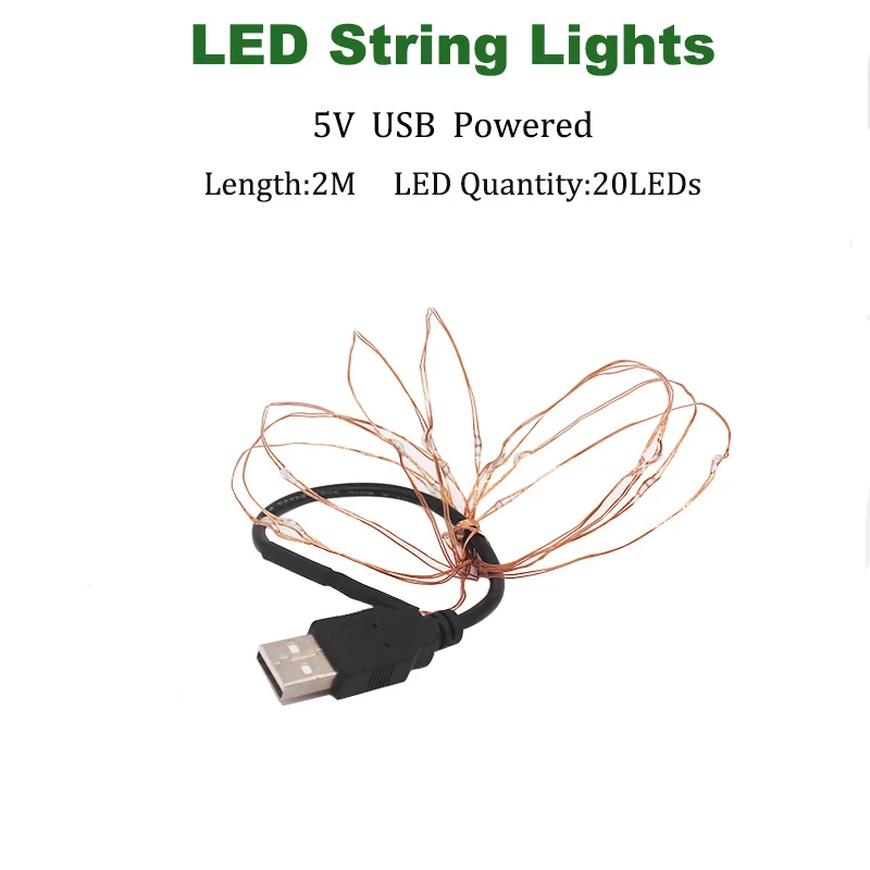 2M USB copper Wire Сказочный светильник s Led медный 1-10 м Рождественская лампа CR2032 кнопка батареи светодиодный светильник-Гирлянда для украшения рождества и свадьбы - Испускаемый цвет: 2M USB copper Wire
