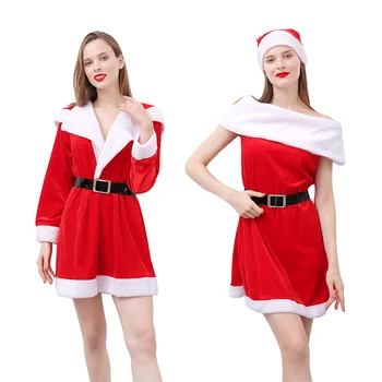 

Adult Christmas Cosplay Outfit Fashion Women's Santa Claus Dress And Hat Suit Christmas Party Cosplay Dress Costume