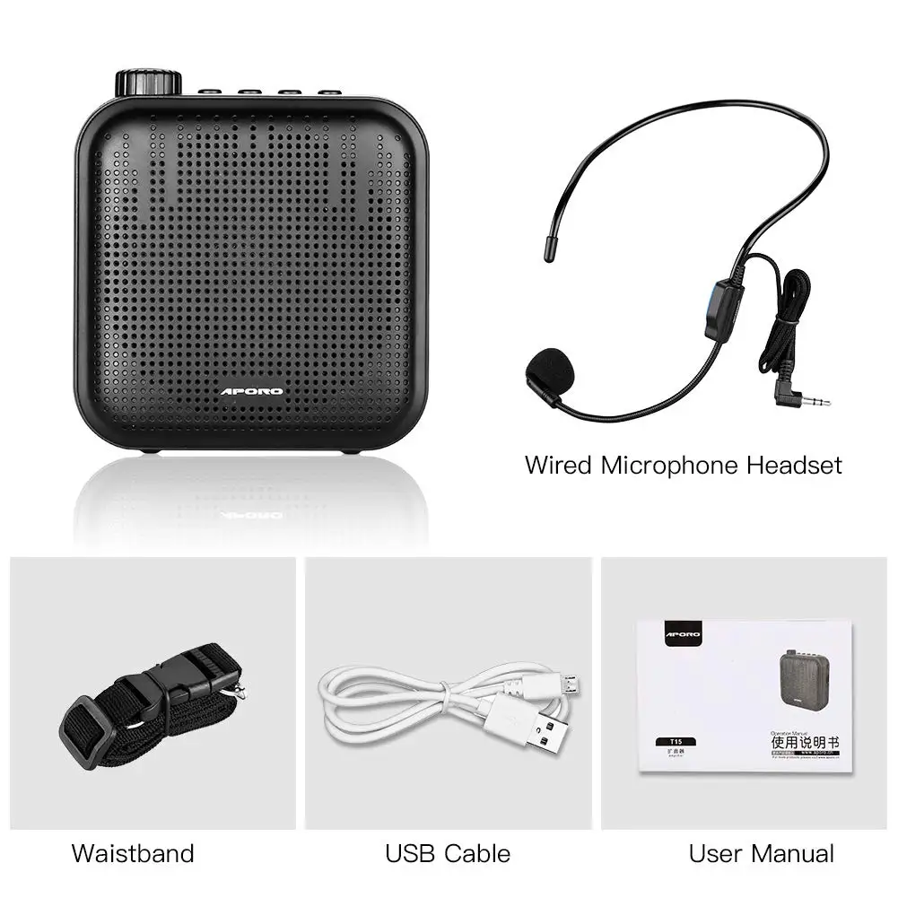 Portable Mini Sound-amplifying Music Playing Wired Microphone Headset Waistband 2000mAh Battery 12W Voice Amplifier 6