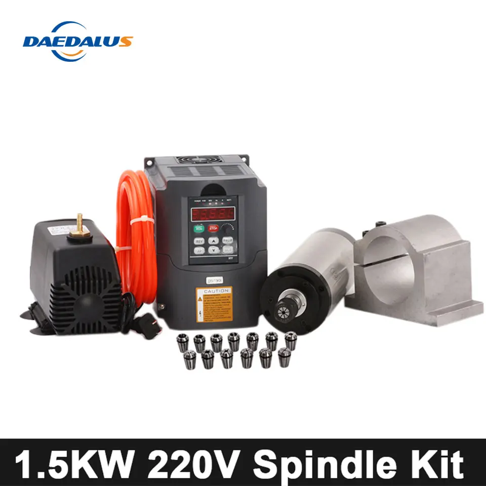 CNC 1.5kw Spindle Motor Water Cooled Router+220V VDF Frequency Inverter Clamp 75w Pump 5m Pipe Collet Chuck For Engraver |