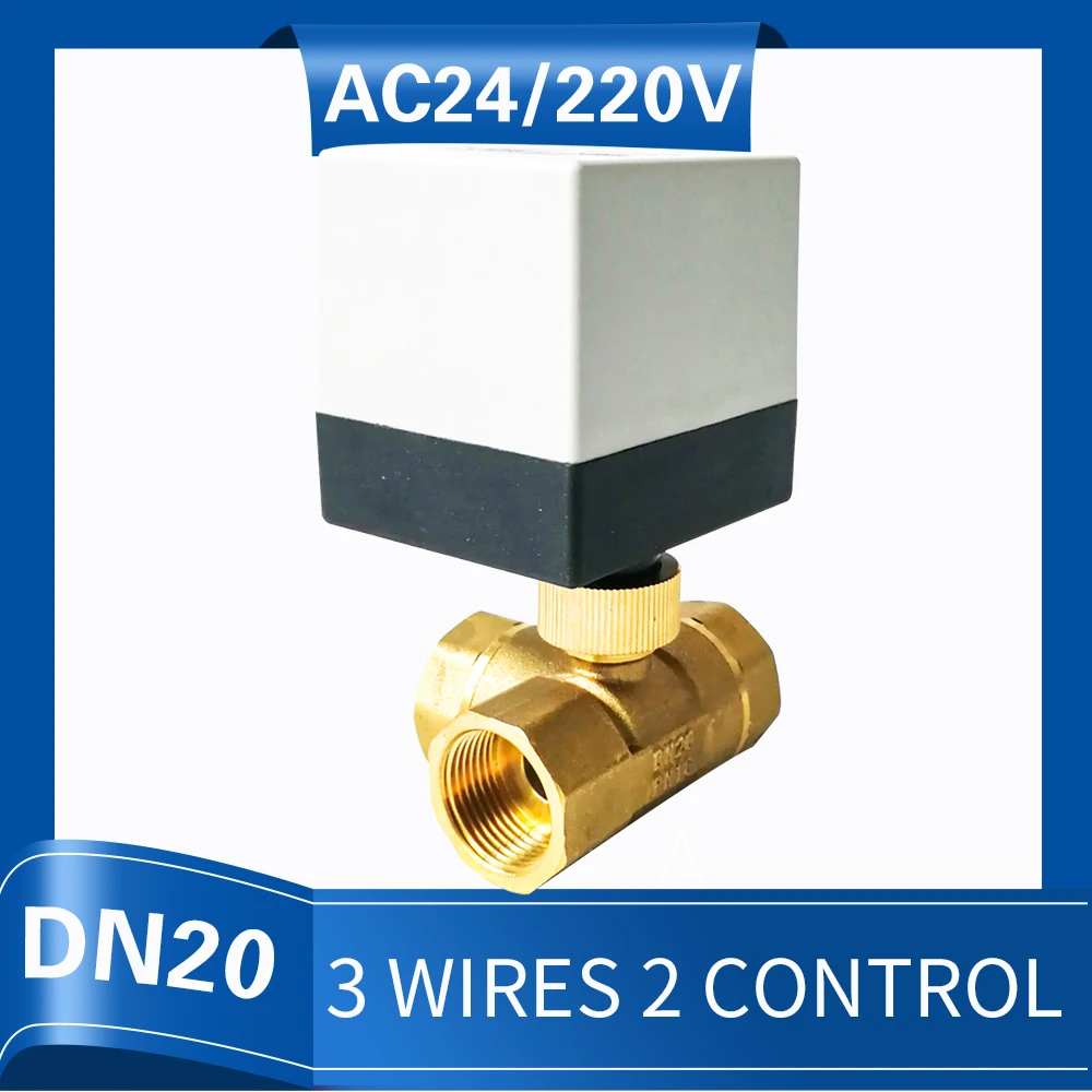 

3-way T port electric motorized valve, 3/4" electric auto control valve 220V electric valve actuator for fan coil