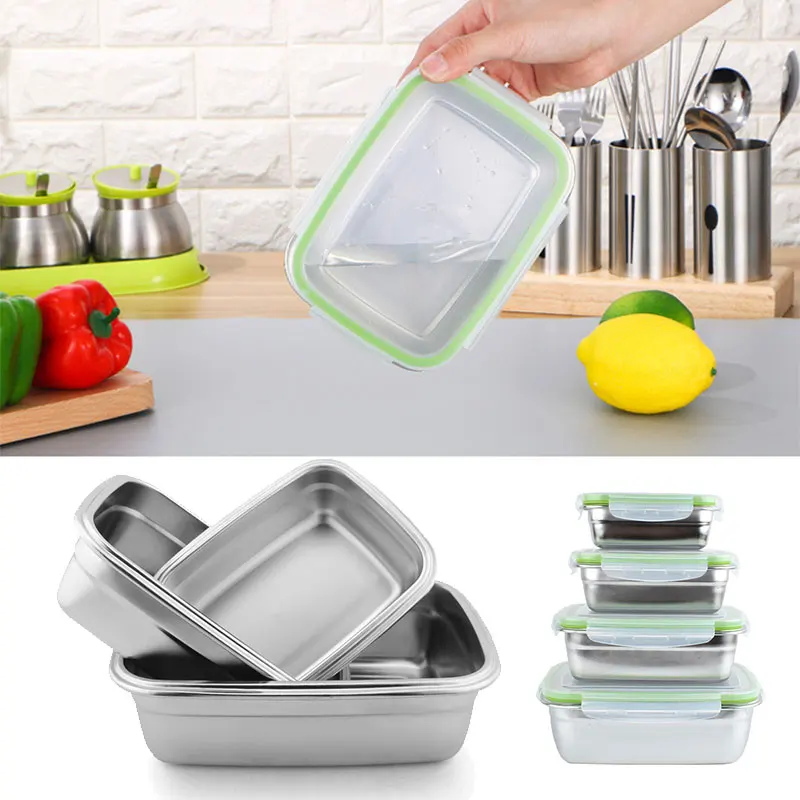 Bento Box 304 контейнер для обеда из нержавеющей стали герметичная коробка для обеда свежего хранения Crisper 4 размера контейнер для хранения еды офиса школы