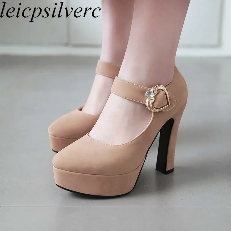 Women Pumps Shoes Super High Heels Thick Heel Platform 2019 Sexy Fashion Spring Autumn Buckle Party Wedding Black Red Size 34-43 | Обувь