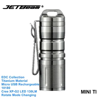

Jetbeam MINI TI Micro USB Mini Flashlight Rechargeable Titanium Keychain Torch Lamp Head Rotate Cap Light with 10180 Battery