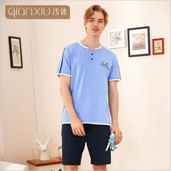 

2020 Summer Two-Piece Men Casual Letter PrintPajama sets Cotton Sleepwear suit Men's short sleeve t shirt & Half Pants Plus size