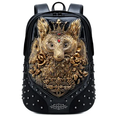 Мужской рюкзак с 3D тиснением, рюкзак для путешествий в стиле панк-рок, рюкзак с рисунком гримаса, совы, черепа, лисы, Льва, забавная школьная сумка на плечо - Цвет: 02GD