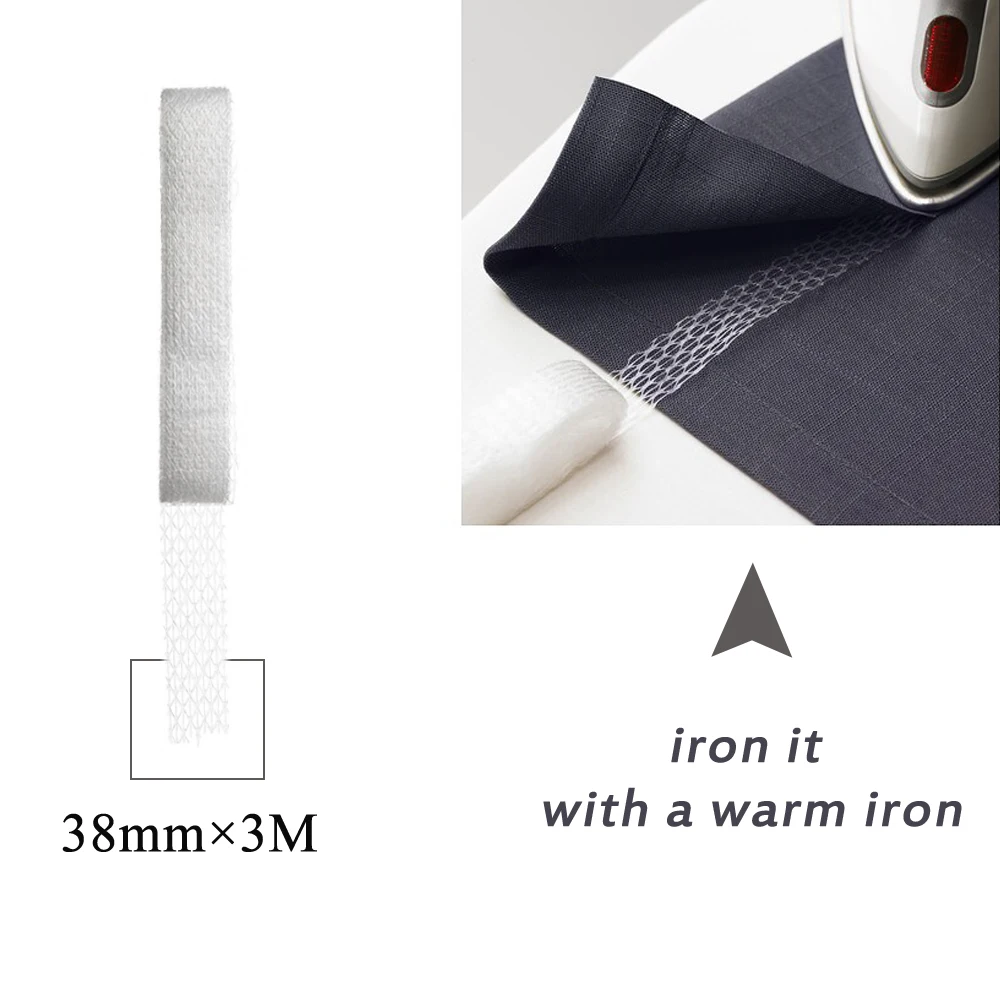 Adhesive Tape Pants Hem Tape Interfacing Fabric Hot Melt Double Sided Tape Adhesive Interlining Fabric Adhesive Hem Tape Fusible Fabric Fusing Tape Adhesive Iron-on Hemming Tape Sewing Turn Up Hem Non-woven Fabric Liner Sewing Accessories 3m*38mm