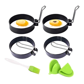 

4 Pcs Round Egg Cooker Ring Mold, Stainless Steel Non-Stick Egg Rings for Frying Egg Mcmuffins,with Gloves and Oil Brush