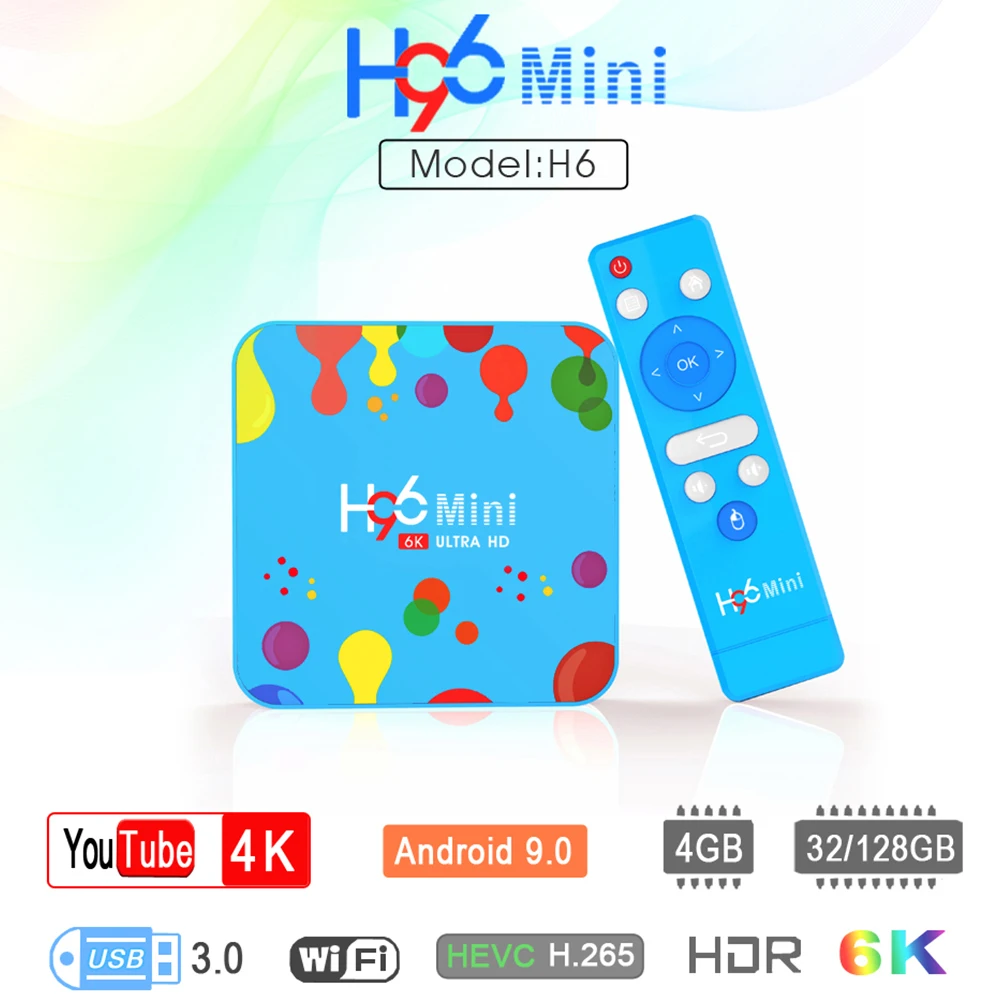 H96 мини H6 Android 9,0 ТВ приставка Allwinner четырехъядерный 64-бит 6K HD 32G 128G EMMC Smart tv wifi Youtube телеприставка медиаплеер