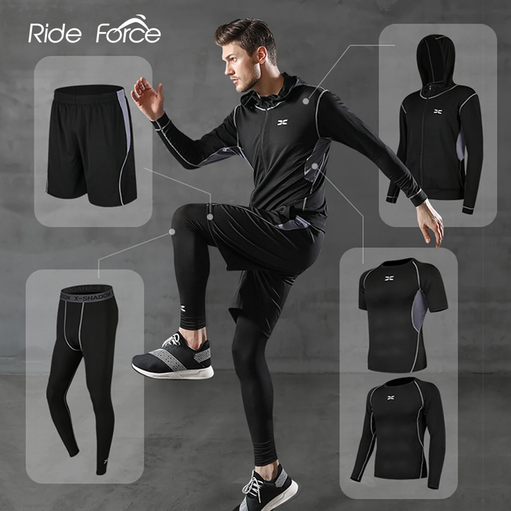 5 pz/set tuta da uomo palestra Fitness compressione tuta sportiva  abbigliamento da corsa Jogging abbigliamento sportivo esercizio allenamento  collant|Running Sets| - AliExpress