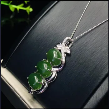 

Natural Green Hetian Jade Beads Pendant 925 Silver Necklace Chinese Jadeite Amulet Fashion Charm Jewelry Gifts for Women Her