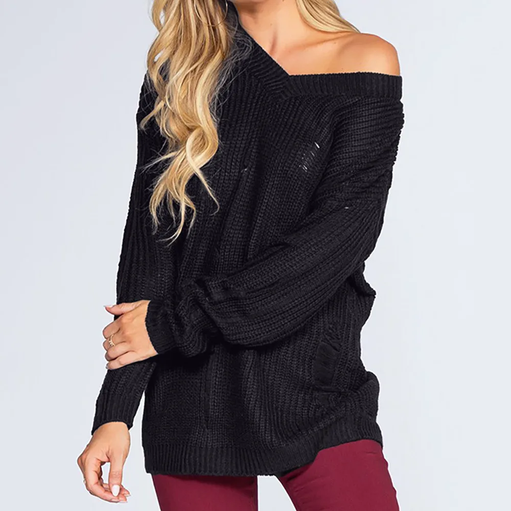 Serxy Off Shoulder Sweater Women Autumn Winter Long Sleeve Loose Fit Shawl Knitted Pullover Truien Dames Oversize Blouse | Женская
