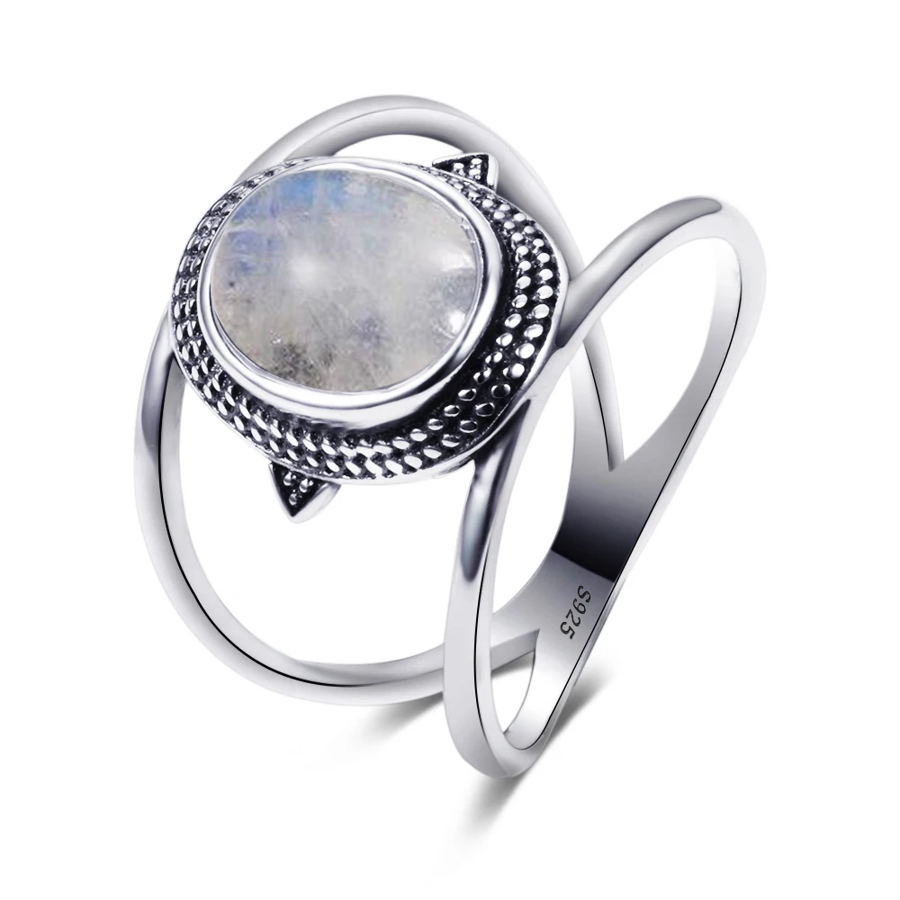 Роскошные овальные кольца с натуральным лунным камнем для мужчин и женщин, серебряные ювелирные изделия 925 пробы, вечерние кольца с драгоценным камнем, подарок