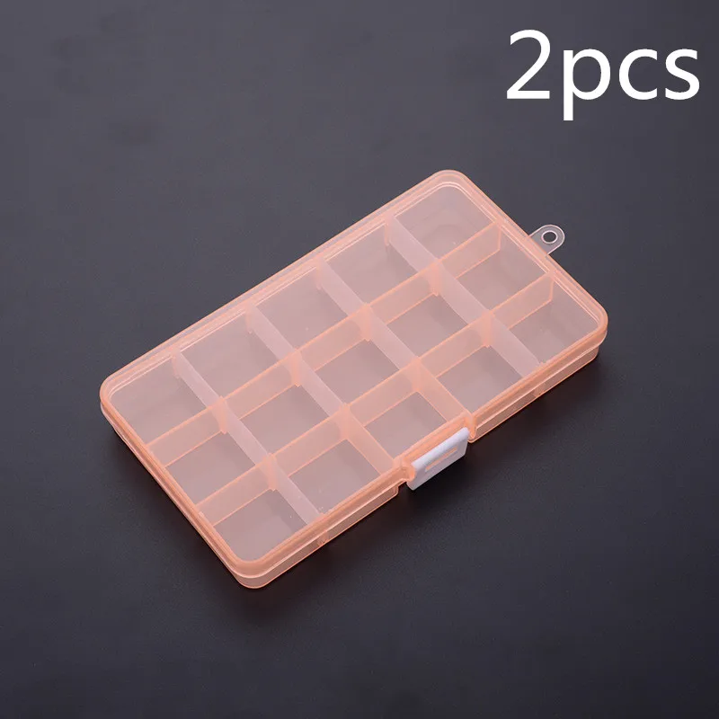 2pcs Practical Adjustable 15 Grids Compartment Plastic Storage Box Jewelry Earring Bead   Case Display Organizer Container 