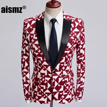 

Aismz Plus Size Mens Red Triangle Pattern Casual Fashion Suit Jacket New Slim Fit Blazer Design British Style Mariage Clothing