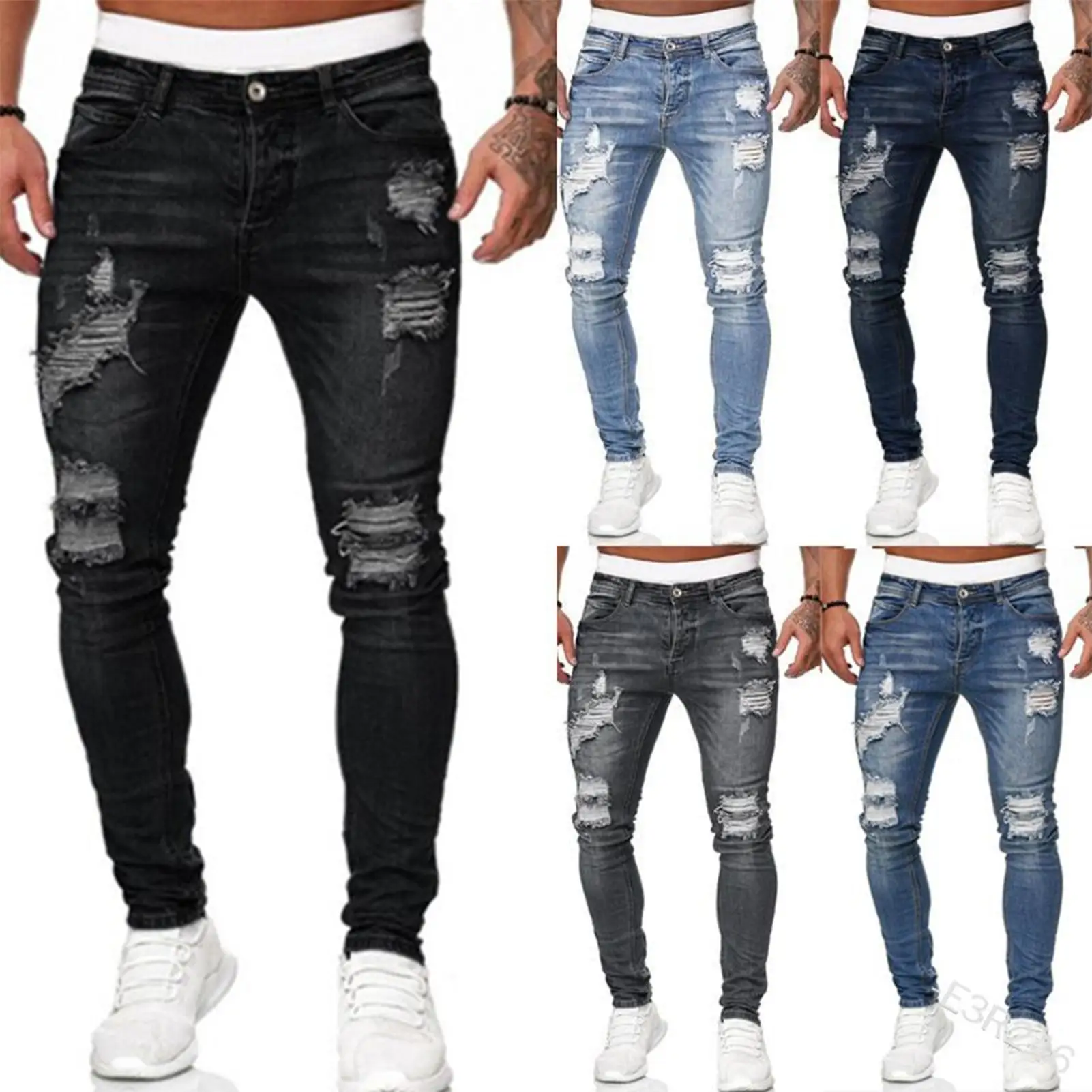 De talla grande Jeans para hombres agujero rasgado Denim Pantalones ajustado largo pantalones de mezclilla para hombres Casual pantalones vaqueros de hombre hombres Jeans