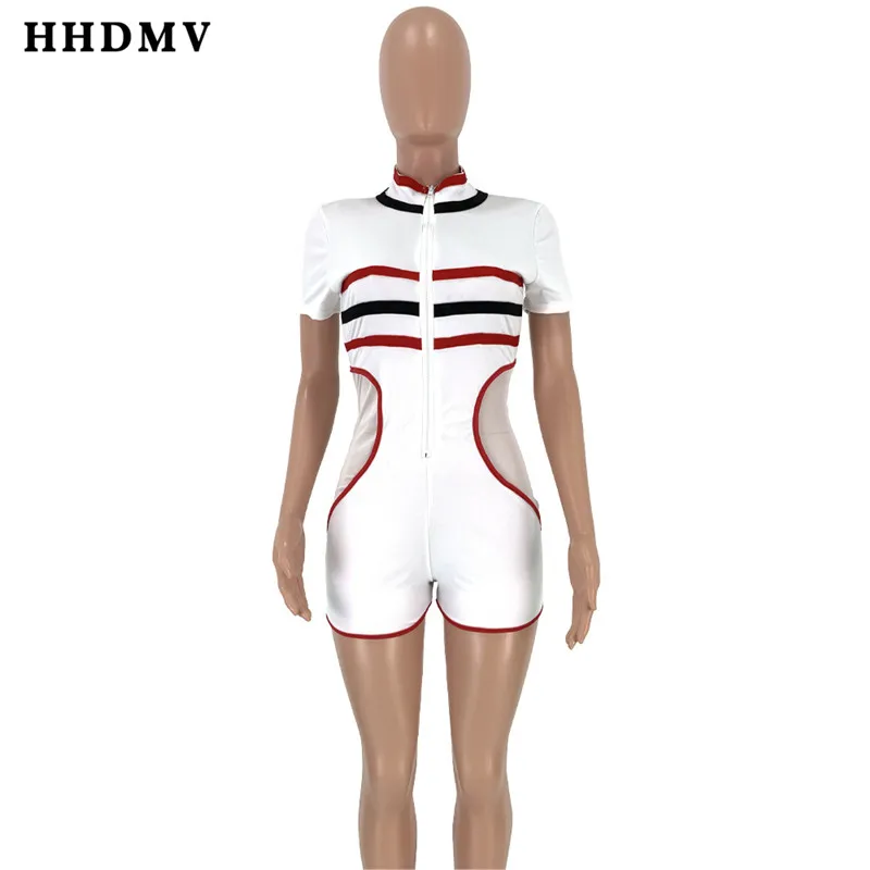 HHDMV fn8285 новые модные повседневные Комбинезоны с коротким рукавом в полоску на молнии, белые комбинезоны, короткие брюки