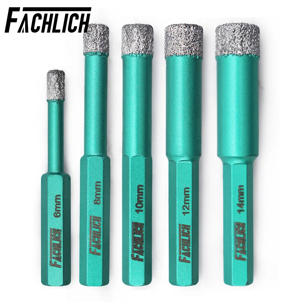 FACHLICH 2pcs Diamond Hole Saw Cutter Dry Drill Bits for Tile Porcelain Ceramic Marble Drilling Core Bits Dia 6/8/10/12/14mm