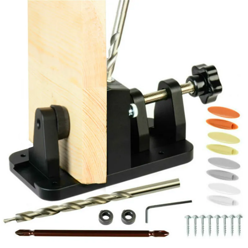 

Adjustable Pocket Hole Jig System 15 Degree Oblique Hole Locator Woodworking Joinery Kit Inclined Drilling Bit Guide Dowel Jig
