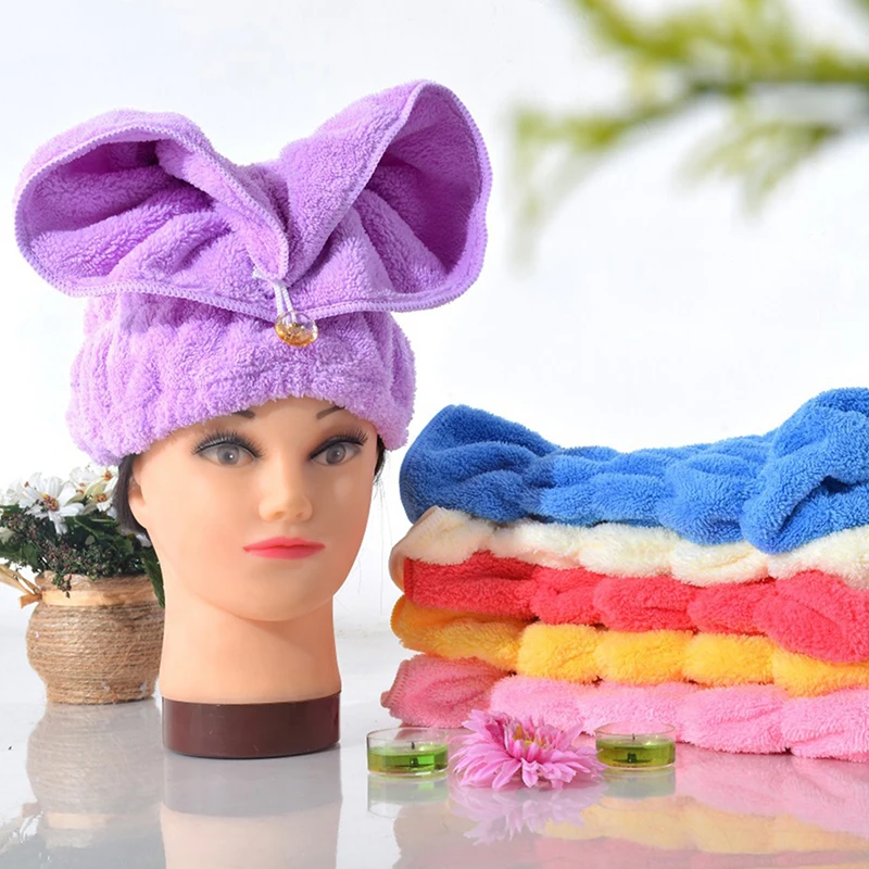Microfiber Quickly Dry Hair Hat Wrapped Towel Hair Turban Bath With Cute Rabbit Ears Bathroom Accessories