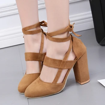 

Wholesale 2020 Big Size 42 Promotion Price Block High Heels Women Shoes Woman Summer Elegant Gladiator ankle-wrap Sandals