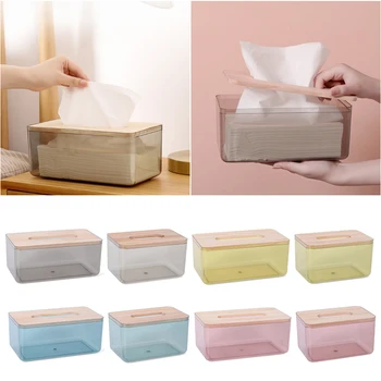 

New Clear PP Plastic Bamboo Wood Cover Tissue Case Living Room Bathroom Kitchen Restaurant Office Toilet Car Box tissue Holders