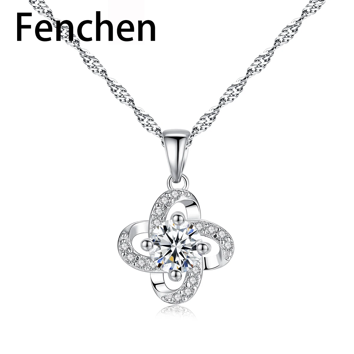 

Fenchen Genuine 925 Sterling Silver Chain Pendant Necklaces Birthday Party Flower Silver Pendant Necklaces Fine Jewelry AN144