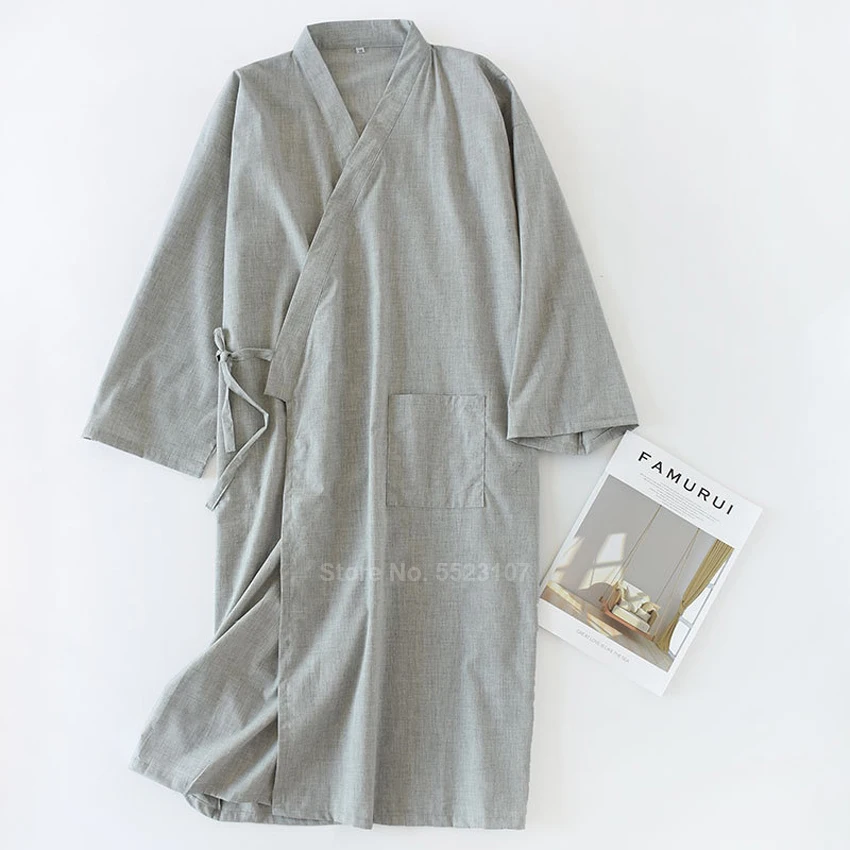 Японский стиль Yukata халат для мужчин однотонный хлопок 2020 Весна Лето кимоно Сауна