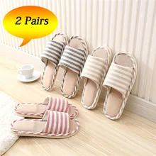 2 пары; зимние тапочки для помещений из хлопка и льна; домашняя обувь для мужчин и женщин; вьетнамки на плоской подошве; мягкие дышащие тапочки; pantuflas