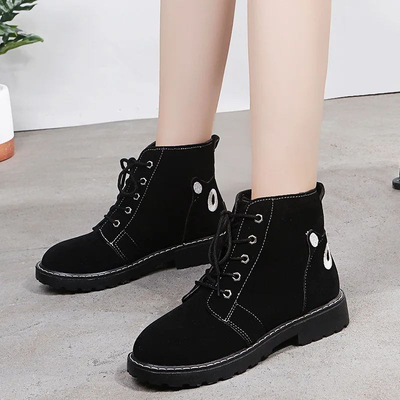 

Martin Boots Women's New Style England Autumn And Winter Low Heel plus Velvet Online Celebrity bear xie Students Korean-style Wo