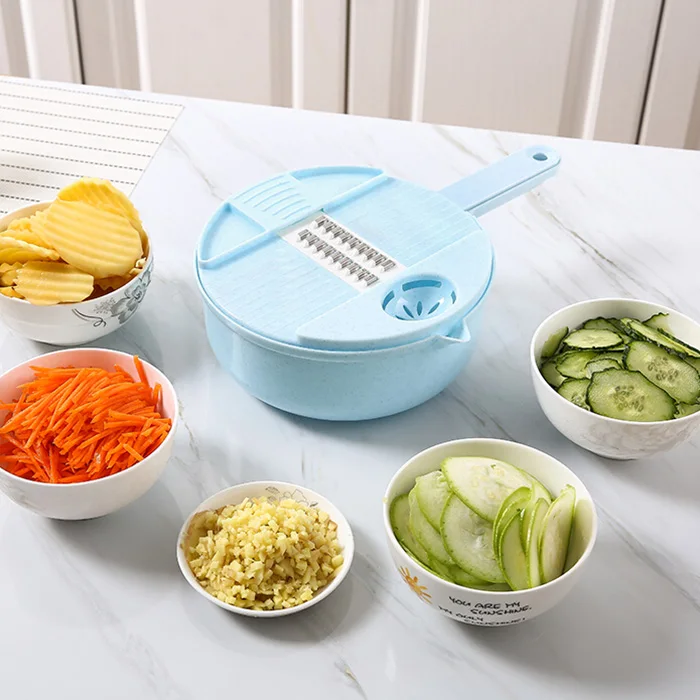 12 в 1 Многофункциональный Еда Slicer Инструмент для фруктов и овощей, овощерезка Картофелечистка морковь лук терке с фильтром резак - Цвет: Deep Sky Blue